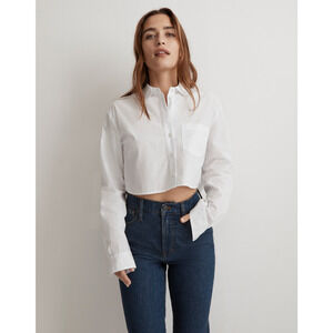Madewell Womens Ex-Boyfriend Shirt‎ Poplin Oversized Supercrop White Size XL NEW